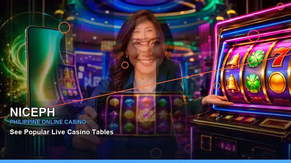 NICEPH reels casino bonus games with an adult Filipina casino host in a right-side close-up