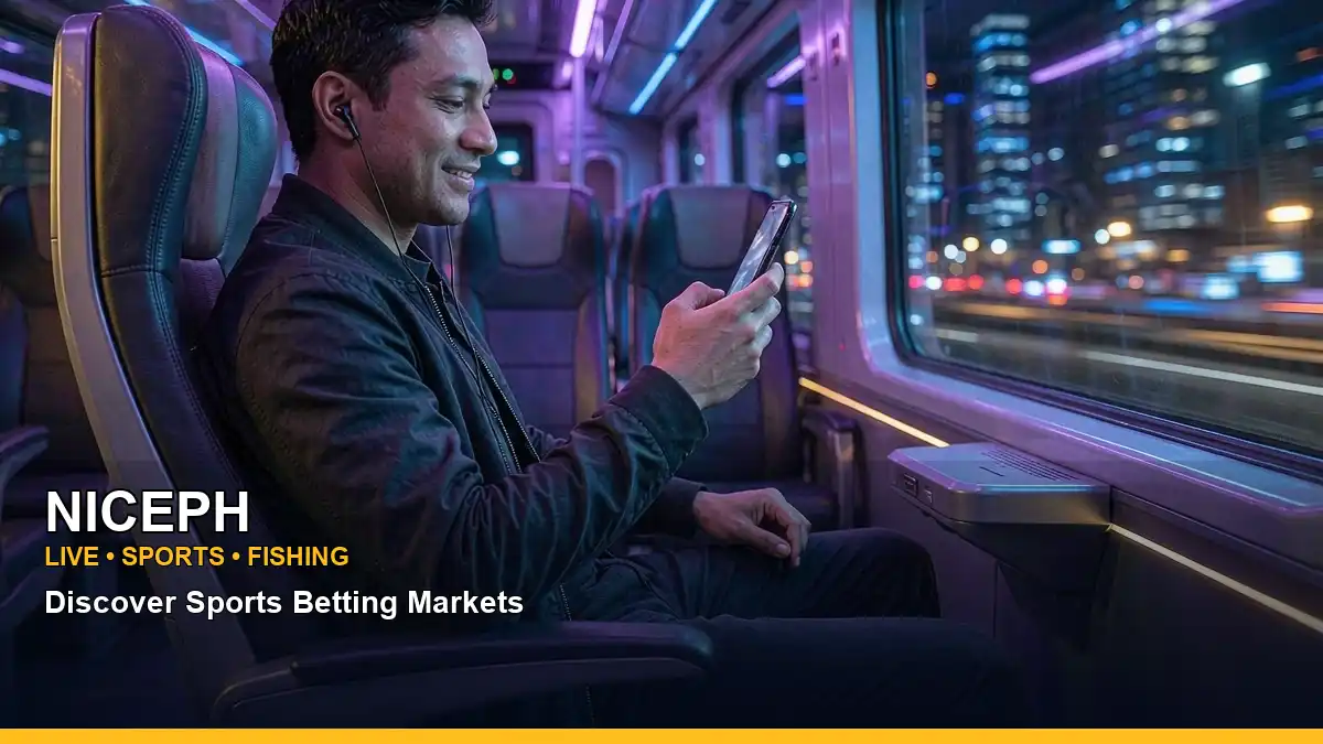NICEPH mobile access guide showing a Philippine adult reviewing account and sports information on a smartphone